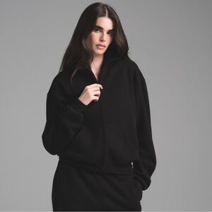SKIMS cotton fleece classic zip up hoodie Black
